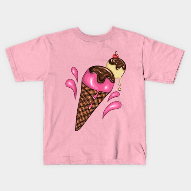 Strawberry and vanilla ice-cream art Kids T-Shirt by MiaArt365